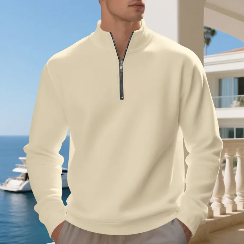 Autumn Winter Men's Fleece Quarter Zip Pullover Man Long Sleeved Loose Stand-up Collar Sweater Casual Comfy Mock Neck Sweatshirt — image 13