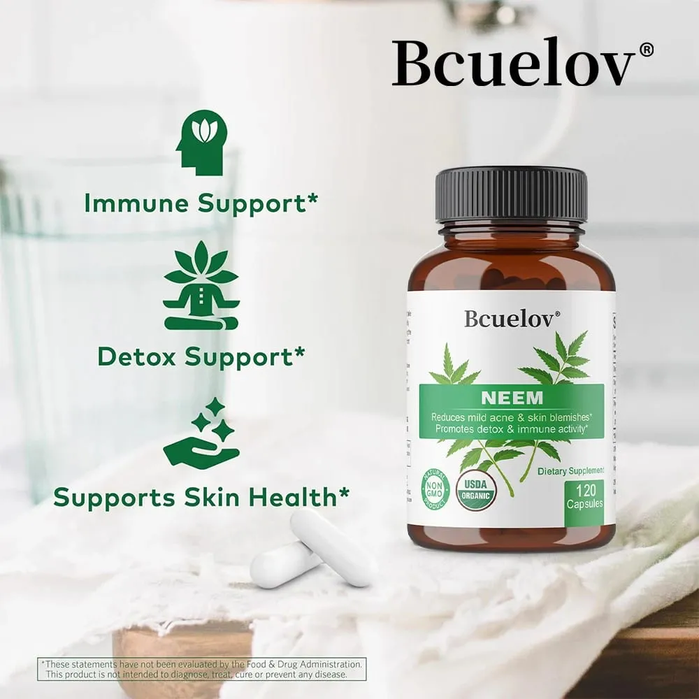 Organic Neem Capsules - Herbal Acne Supplements Supporting Clear Skin and Detox - Vegan Non-GMO Gluten Free — image 2