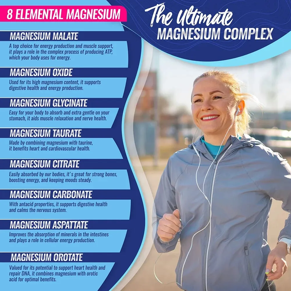 Magnesium Complex 1000MG Supplement - Magnesium Glycinate Citrate & Malate - Sleep Support Stress Relief Muscles & Relaxation