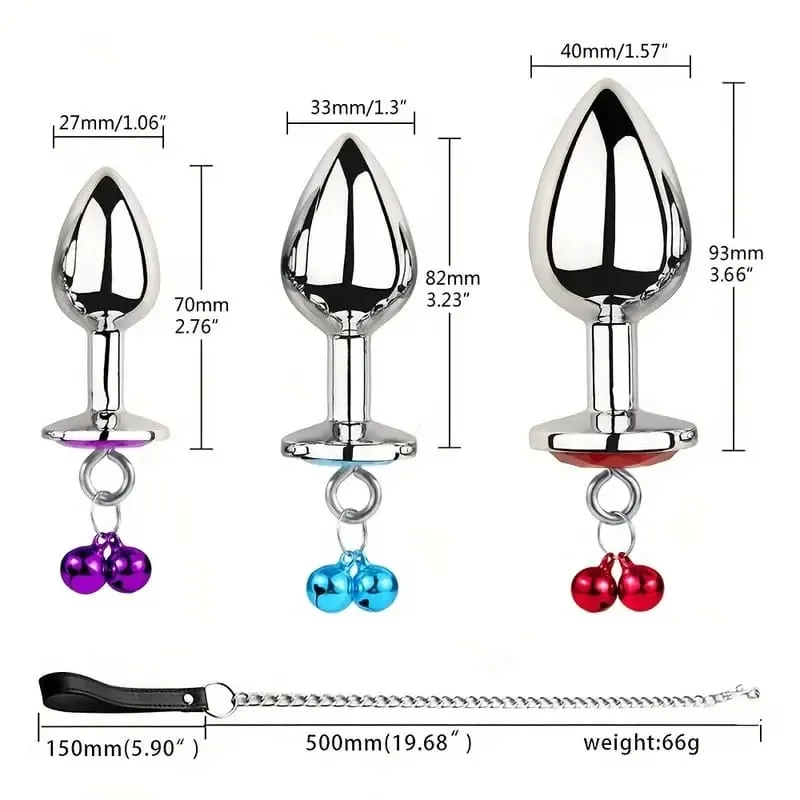 3 Sizes Metal Bell-shaped Anal Plug Traction Chain Anal Massage Prostate Stimulation Massage Tools Adult Sex Toys For Couples