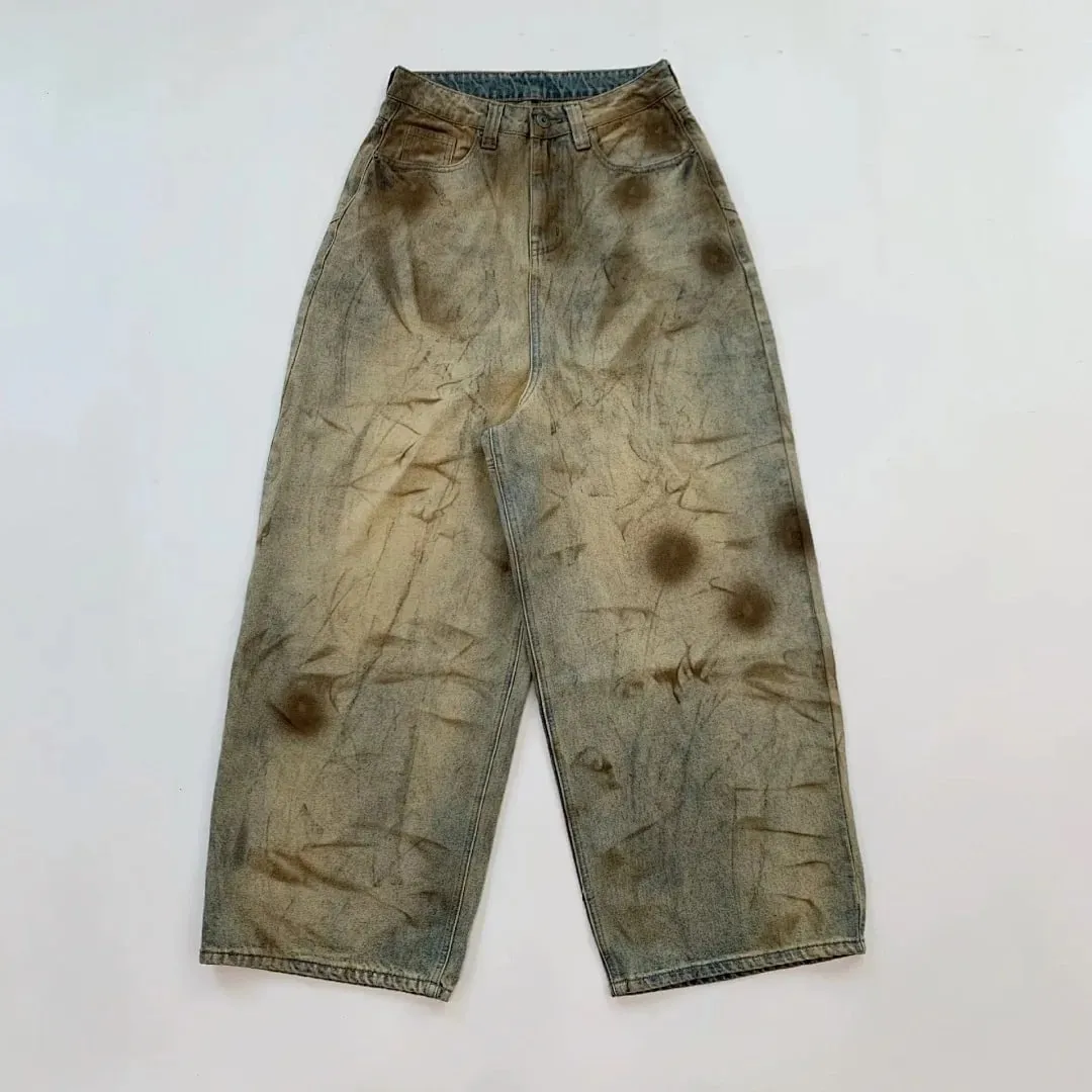 Latui Atelier High-Quality ROSE Stained and Weathered Embroidered Denim Pants with Flared Leg Design jeans — image 6