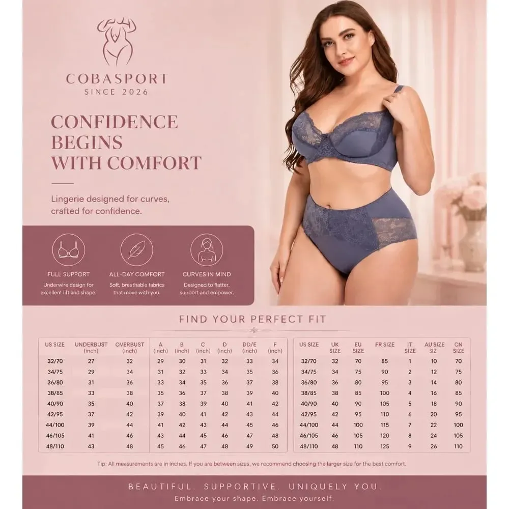 Lightweight Lace Underwire Bra Set for Plus Size Women Thin Cup Lingerie with Panties Comfortable Lift Daily Wear — image 6