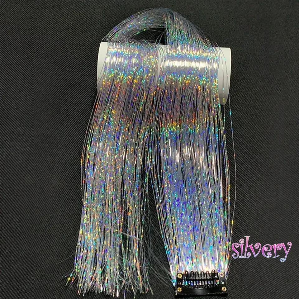 Long Straight Hair Tinsel Glitter Shiny Sparkly Synthetic Color Fresh Laser Clip in Hair Extensions Women Party Hair Accessori
