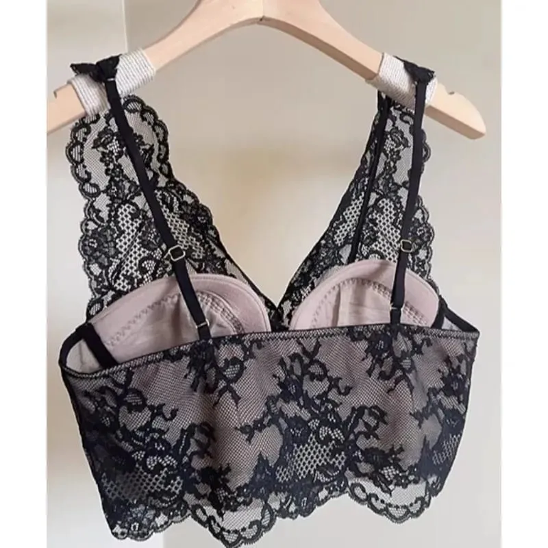 Women's French Lace Bralette Push Up Gathering No Underwire Backless Bra Sets Sexy See Through Lingerie Outerwear Camisole Top — image 4