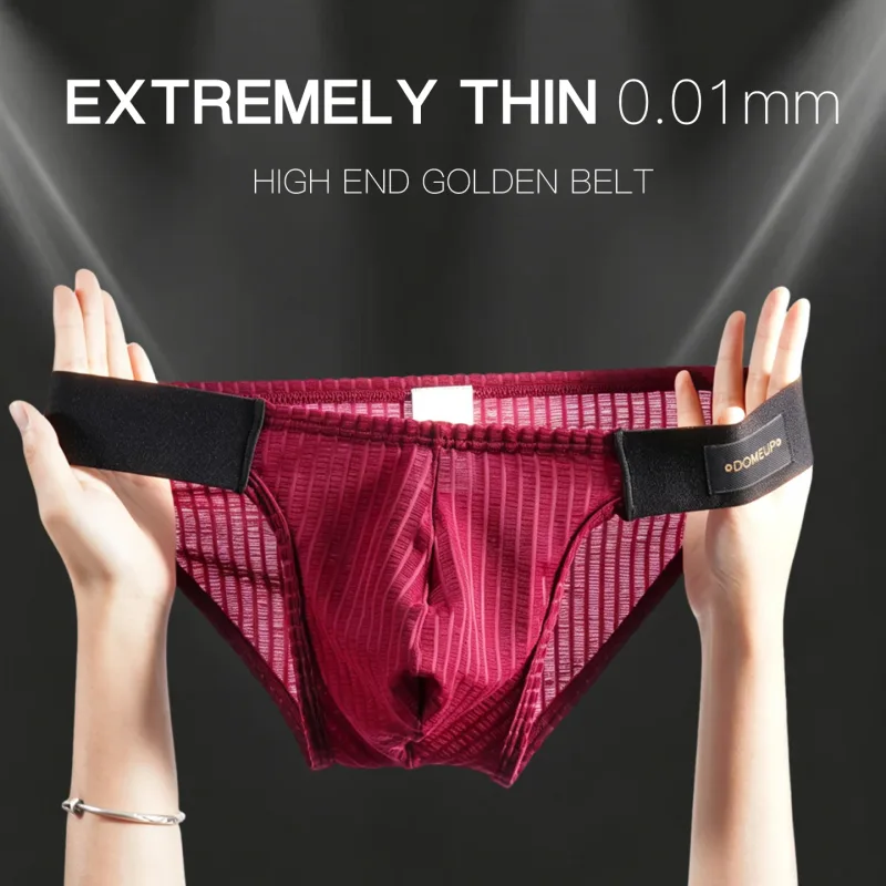 Men Vertical Stripe Mesh Bikini Briefs 3D Pouch Underwear Low Waist Elastic Waistband Breathable Male Panties DP911