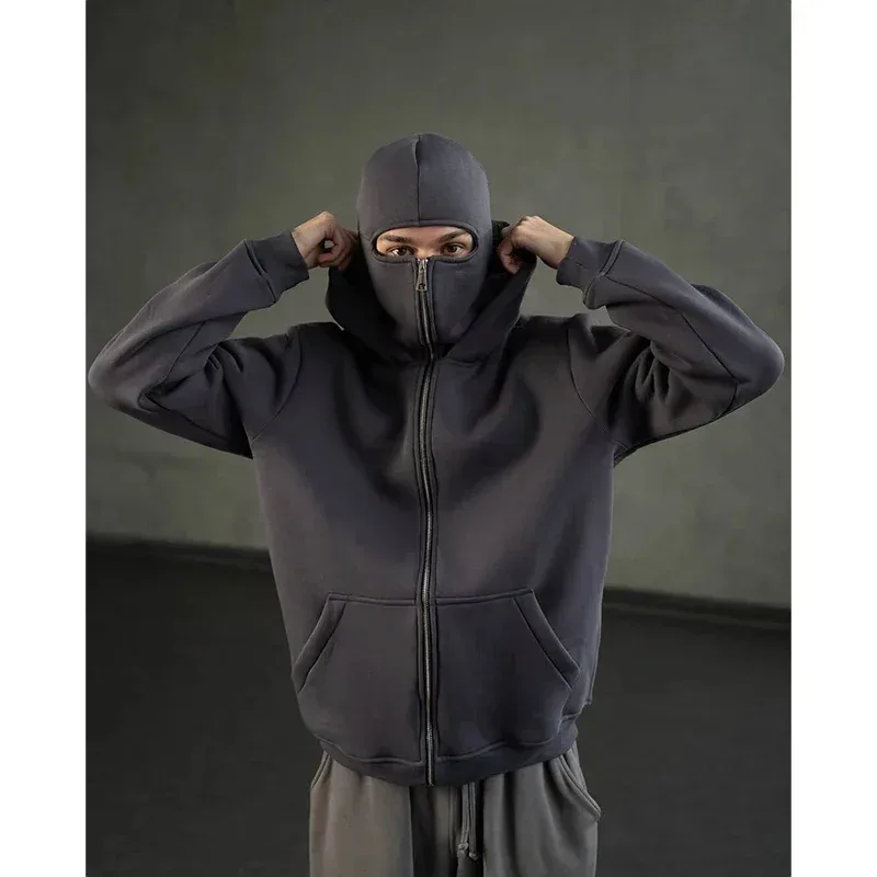 2025 Autumn Men Balaclava Y2K Gothic Harajuku Winter New Item Double Hooded Sweatshirt Men's Hooded Mask Zipper Sportswear Women