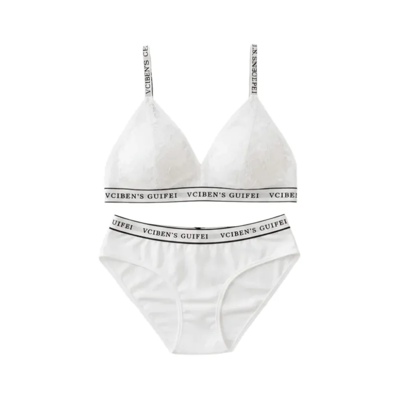 Bra Suit Letter Design Lingerie Set Deep V Wireless Women Underwear Suit Lace Color Blocking Bra Panties Set Daily — image 7