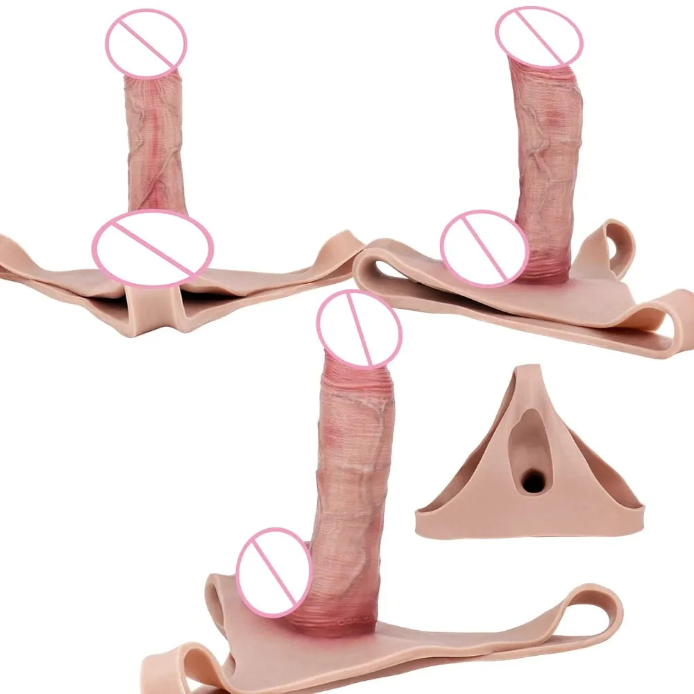 Cintura alta realista pênis manga насадка на член cinta em calcinha vibrador oco silicone extensor pau brinquedo sexual para homem — image 5