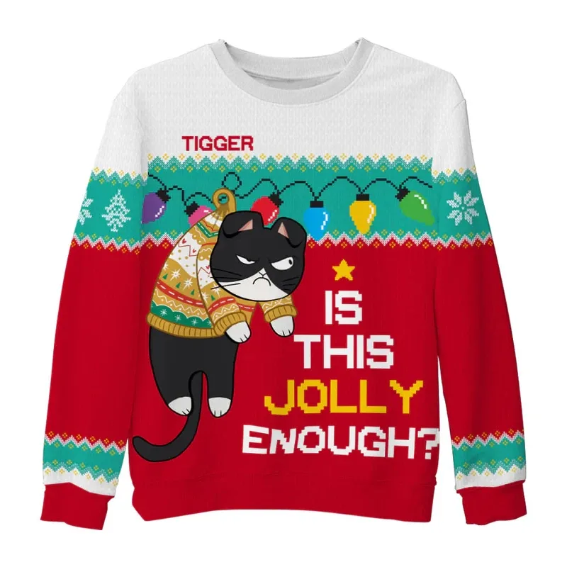 2025 Funny Cat Pattern Ugly Christmas Sweater For Men Fashion Autumn Crewneck 3D Printed Sweatshirt Loose Streetwear Pullovers — image 4