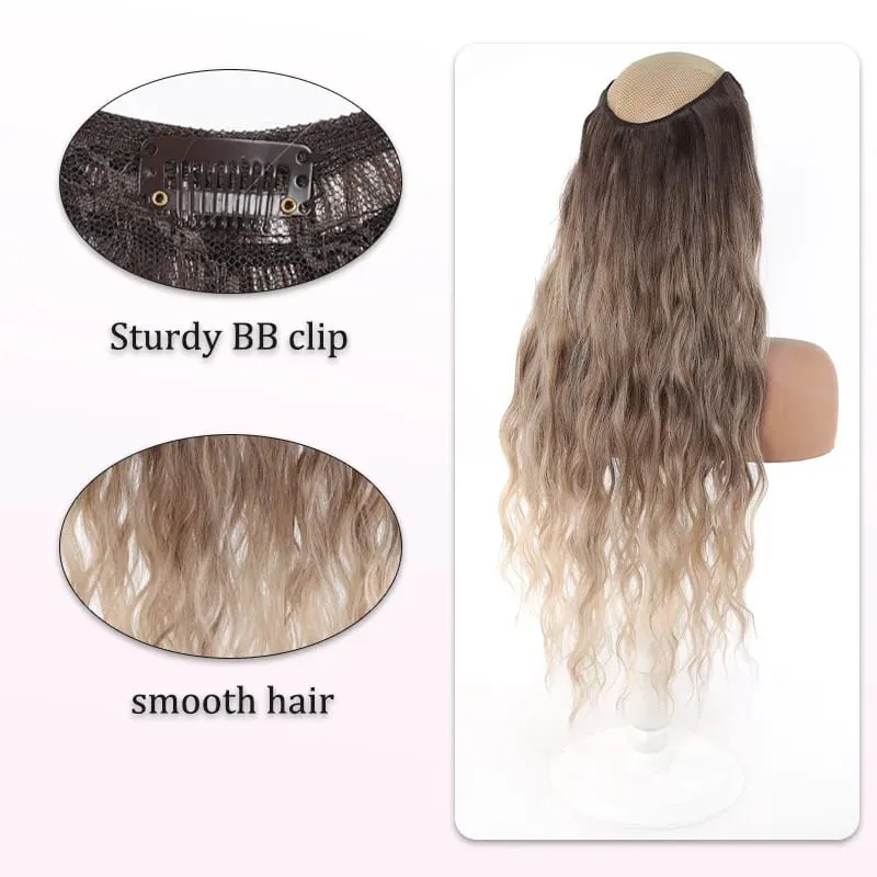 V Shape One Piece Ombre Water Wave Clip In Hair Extensions Synthetic Curly Hairpiece for Women — image 3