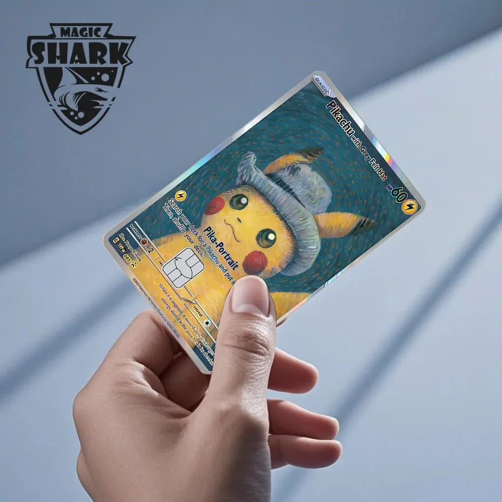 Tubarão mágico mew charizard ex eevee gengar pikachu tcg cartão holográfico laser filme de pele adesivo para cartão de crédito bancário