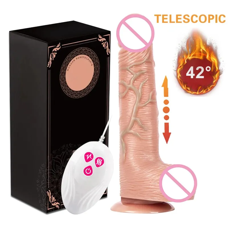 Telescopic Vibrating Thrusting Realistic Dildo Female Masturbation With Suction Cup Heating Penis Remote Control Dick For Women