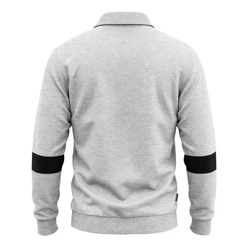 Men Lapel Polo Sweatshirt, Color Block Long Sleeve Pullover, Loose Solid Casual Top for Spring Autumn Daily Outfit