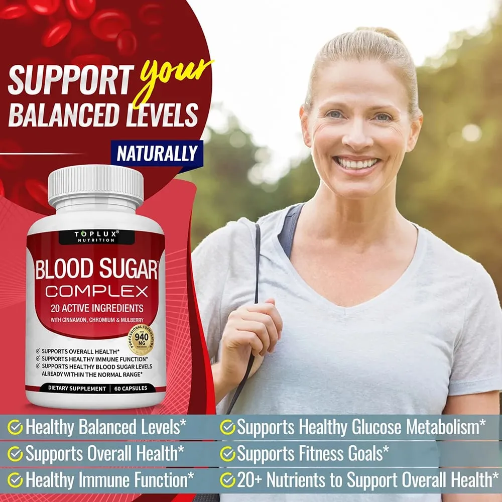 Premium Natural Blood Sugar Complex Supplement for Men & Women - Naturall 20 Herbs and Vitamins with Cinnamon Non-GMO Vegan — image 2