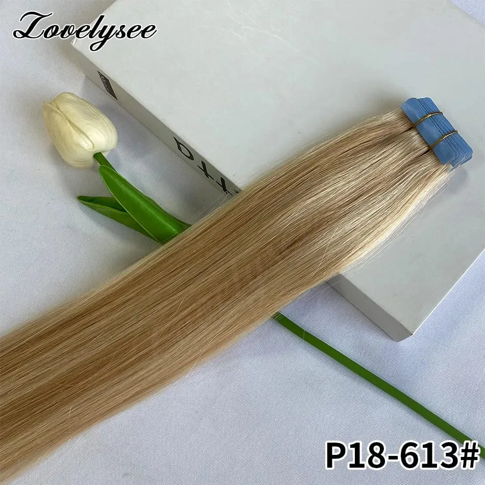 Luxurious Highlight Invisible Tape In Hair Extensions Human Hair Injection Pu Tape In Straight Hair Extensions Thick Ends