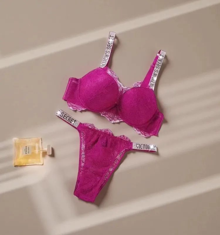 Victoria's Secret Sexy Lace Trim Pattern Breathable Gathered Padded New Soft Bra and Panty Set Classic Women's Lingerie Set — image 5
