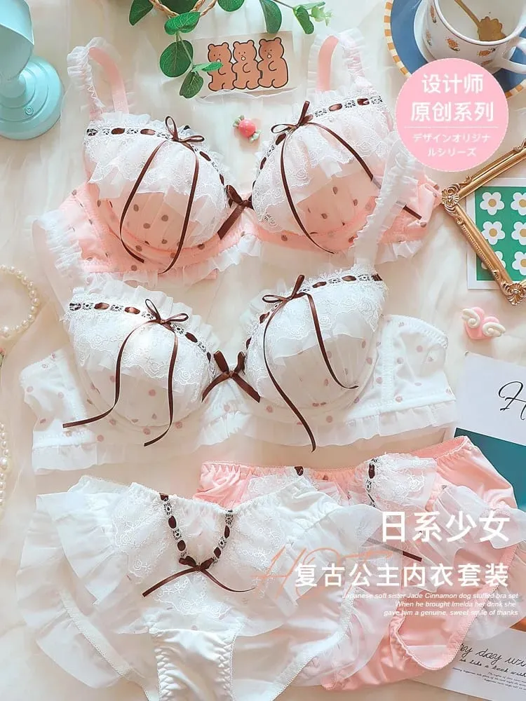 Kawaii Japanese Style Bra Set Underwired Lace Design Sweet & Sensual Look Light Push Up Support for Girls A/W Season Lingerie — image 4