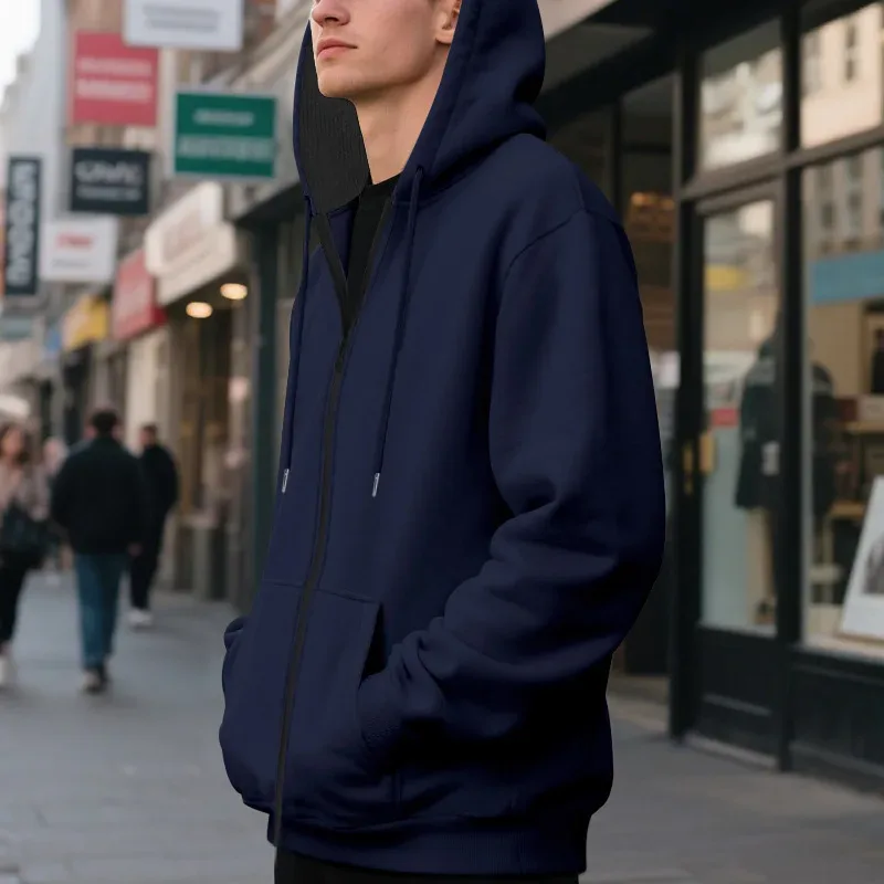 New 2026 Men's Autumn Casual Solid Long Sleeve Zipper Hooded Sweatshirt Coat Male Fashion Outdoors Sportswear Hoodies Jackets