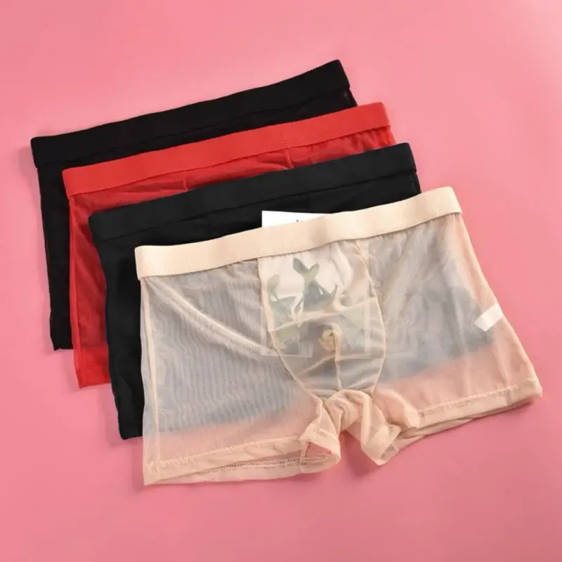Boxer trasparenti da uomo vedono attraverso le mutande maschili sexy mesh a vita bassa seta ghiacciata sottile raffreddamento mutandine da uomo intimo da uomo — image 2
