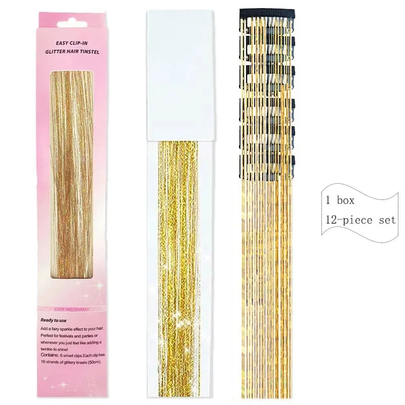 20 Inch Synthetic Hair Extensions -12 Piece Set of Colorful Glitter Hair Accessories Suitable for Girls' Party Birthday Gifts — image 10