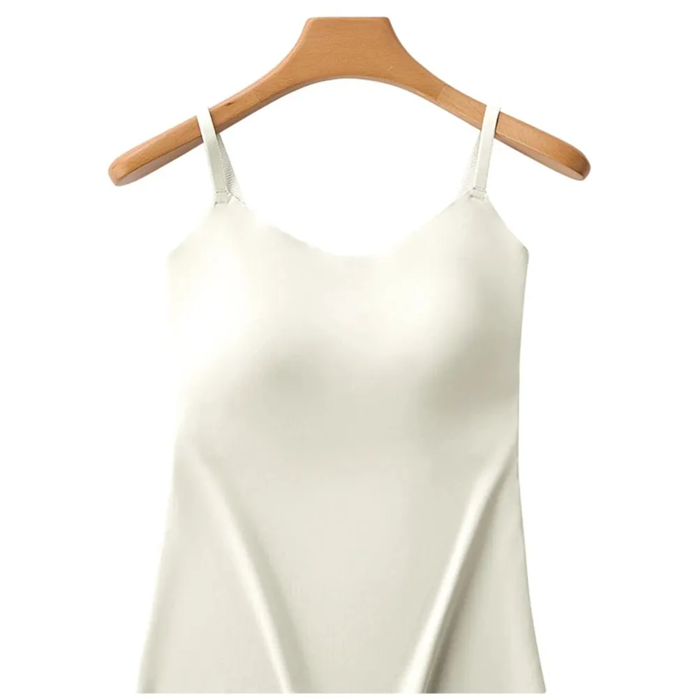 Built-in Bra Cami Tank Top Adjustable Spaghetti Strap U-Neck Padded Bust Support Shapewear Seamless Slim Undergarment Vest