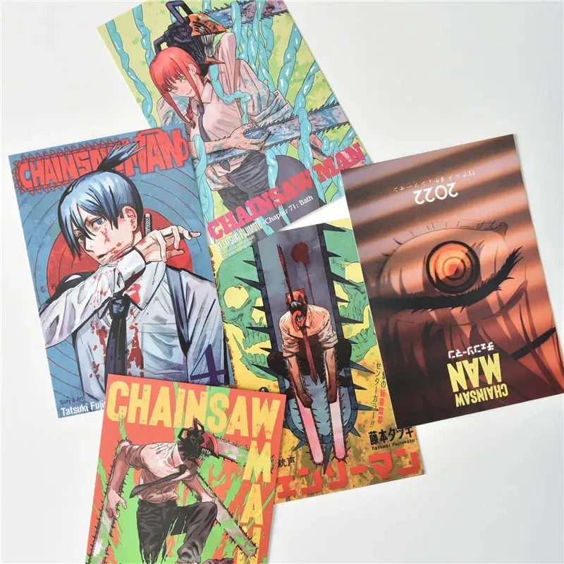 10Pcs Japenese Anime Chainsaw Men Character Poster Sticker Postcard Gift Home Study Room Wall Background Decor Pictures Painting