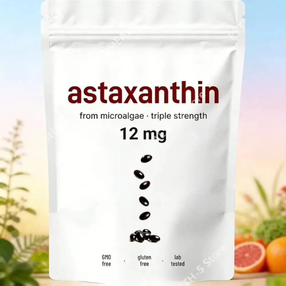 Astaxanthin 12mg Softgels - Antioksidan Harian Menyokong 120 Kapsul Non-GMO Tanpa Gluten Bebas Soya 120 Kapsul untuk Dewasa