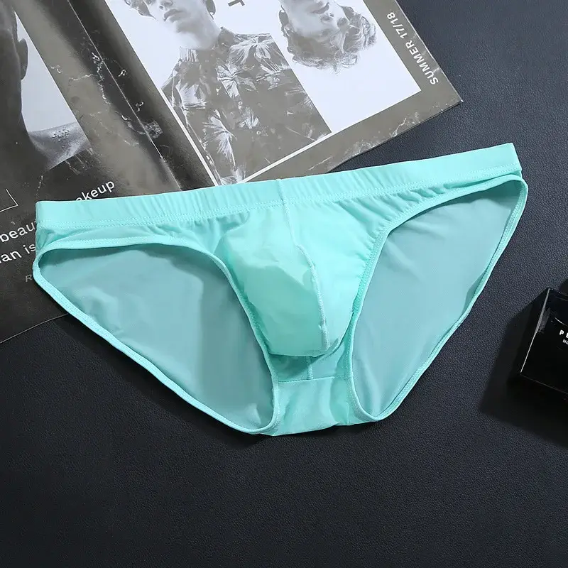 ชายผ้าไหมน้ำแข็งชุดชั้นในกางเกงBreathableต่ำเอวU-นูนUndershortsกางเกงขาสั้นสีทึบกางเกงผู้ชายกางเกง