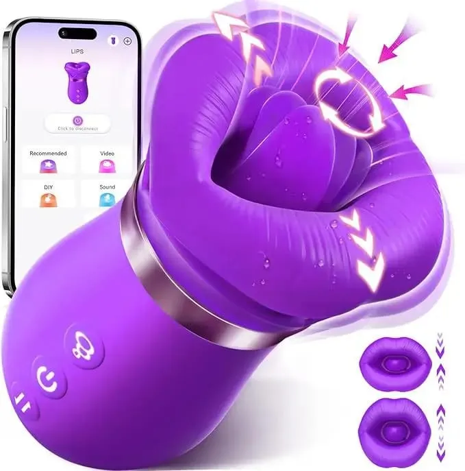 Female 5 IN 1 Tongue Licking Sucking Vibrator APP Control Clit Nipple Stimulator Adult Sex Toys for Women Couples