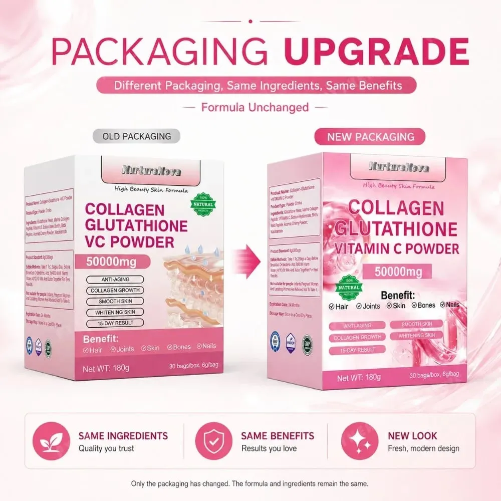 Collagen Peptides Glutathione Vitamin C Powder 30 Sachets Marine Collagen Drink Mix for Beauty Wellness Support Adults 180g