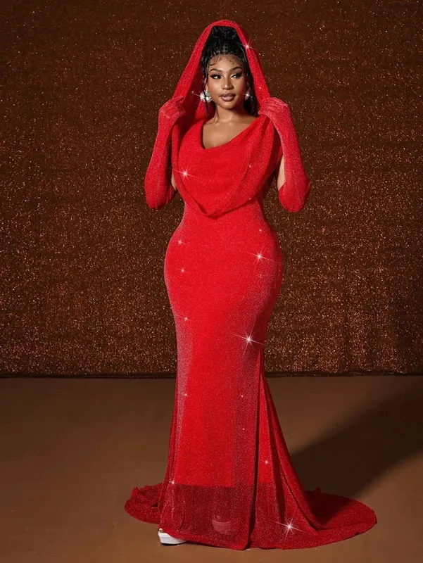 Plus Size Hat Sexy Waistband Hot Gold Fish Tail Swing Long Solid Colour Fishtail Slim Package Hip Dress Hooded