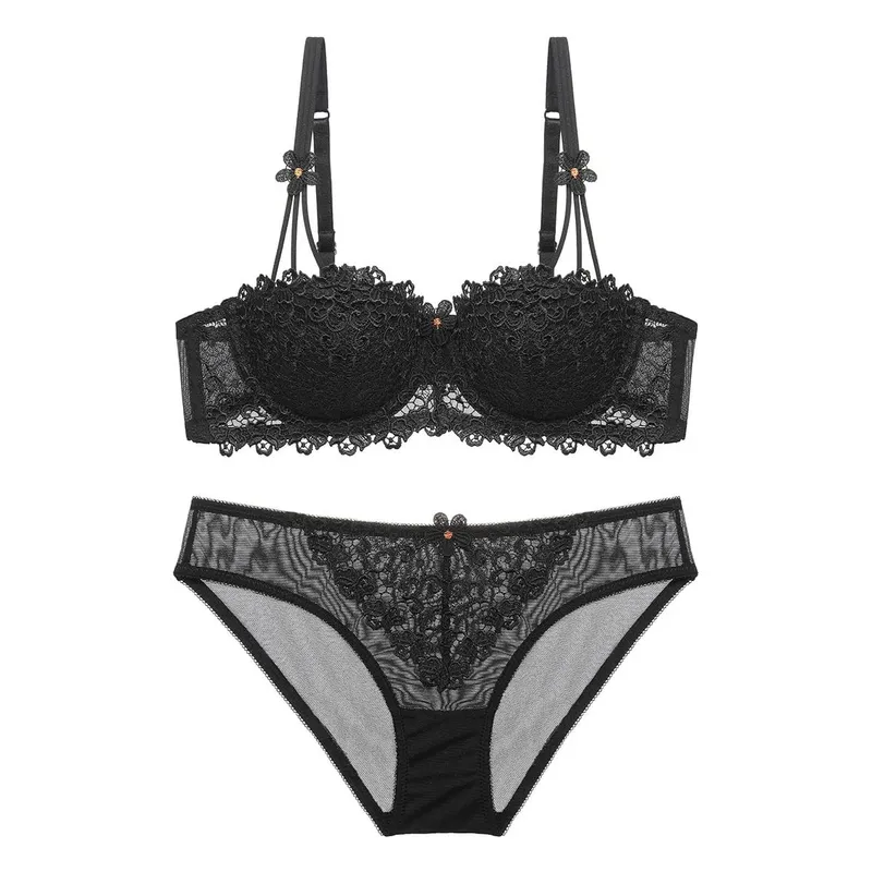 1605European and American Thin1/2Half Cup Bra Lace Sexy Embroidery Lingerie Bra Suit