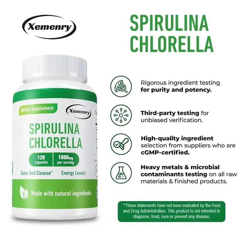 Spirulina Chlorella Capsules - Supports Cardiovascular and Immune System Health Powerful Antioxidant — image 4