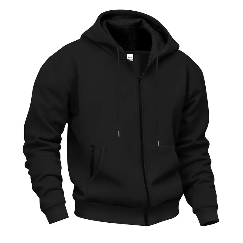 New 2026 Men's Autumn Casual Solid Long Sleeve Zipper Hooded Sweatshirt Coat Male Fashion Outdoors Sportswear Hoodies Jackets