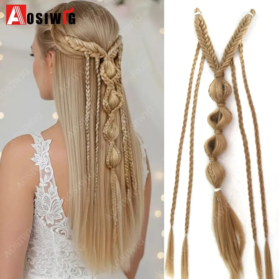 Elf Style Half Head Braided Hair Extensions Synthetic Clip In Braids Hairpiece Natural Black Dark Brown Fake Hair for Women Dail