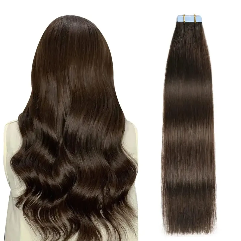 Tape in Hair Extensions Human Hair Invisible Tape in Extensions Dark Brown Hair Extensions Tape in Real Human Hair #2 20pcs 50g