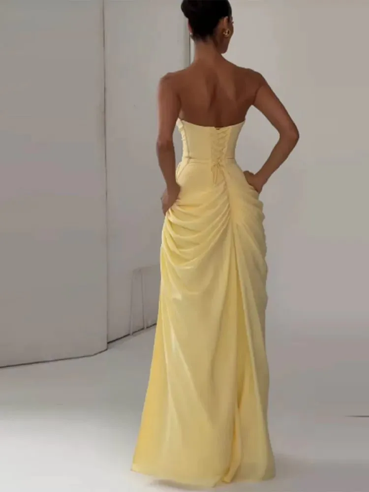 Elegant High Waist Bodycon Maxi Dress Strapless Pleated Hem Corset Party Robes Luxury Vestidos 2026 New Lady Evening Gowns — image 6