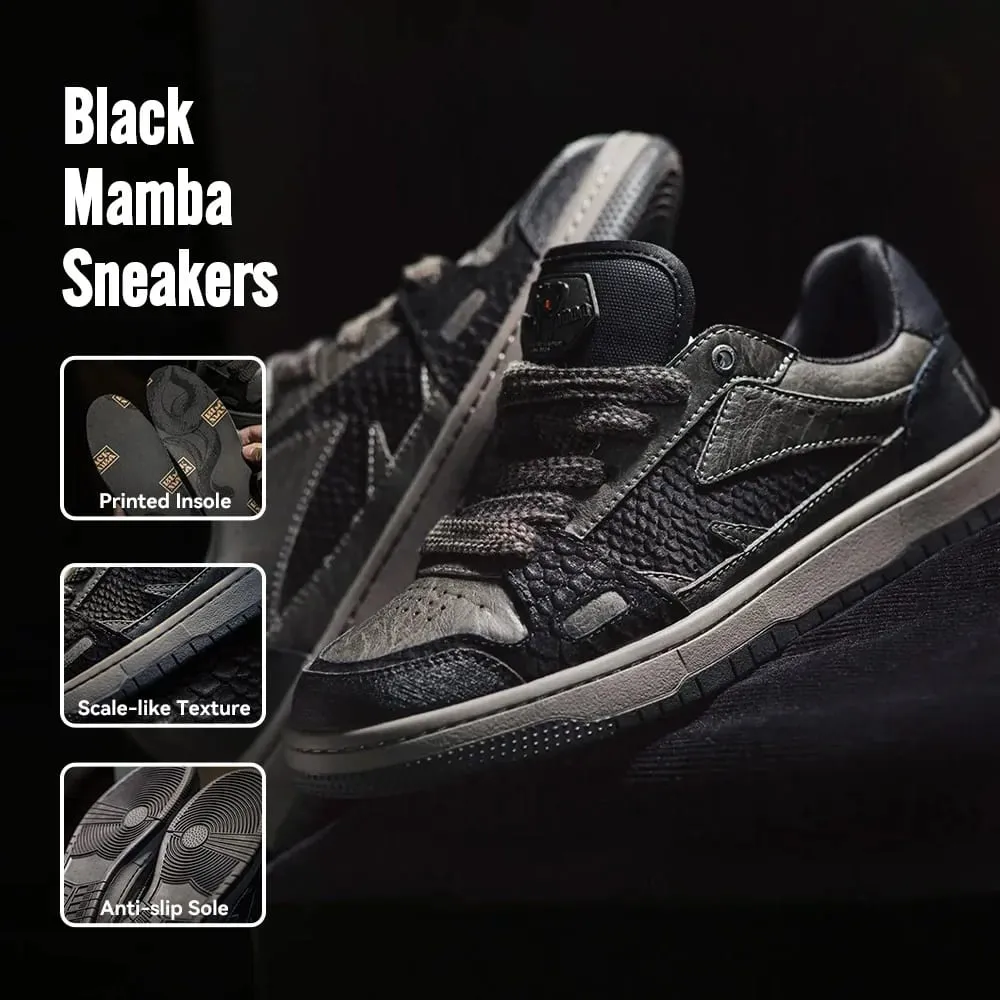 Maden Casual Snake Year Black Mamba Men's Sneakers Low-Top Flat Sole Versatile Black Shoes for Spring Autumn Skateboarding Shoes — image 1