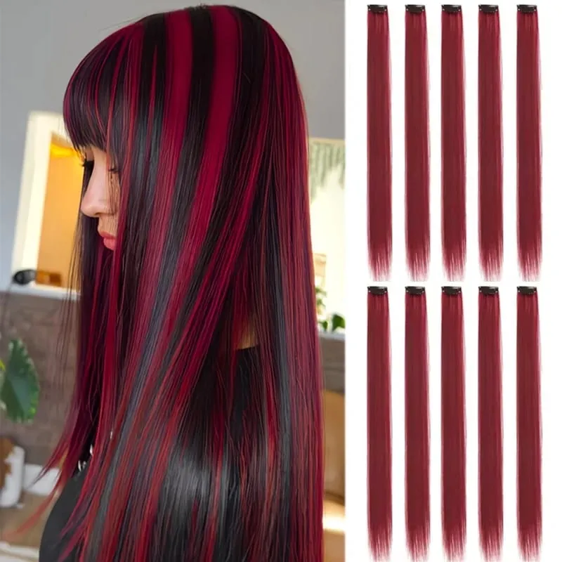 Clip colorata da 10 pezzi da 24 pollici nelle estensioni dei capelli Lisci sintetici Evidenzia posticci per ragazze Festa Cosplay