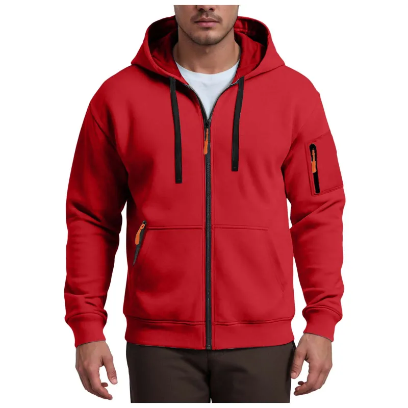 Men's Hoodies Solid Color Loose Zip Up Jacket Arm Zipper Pocket Hoodies Sand Hoodie Men — image 13
