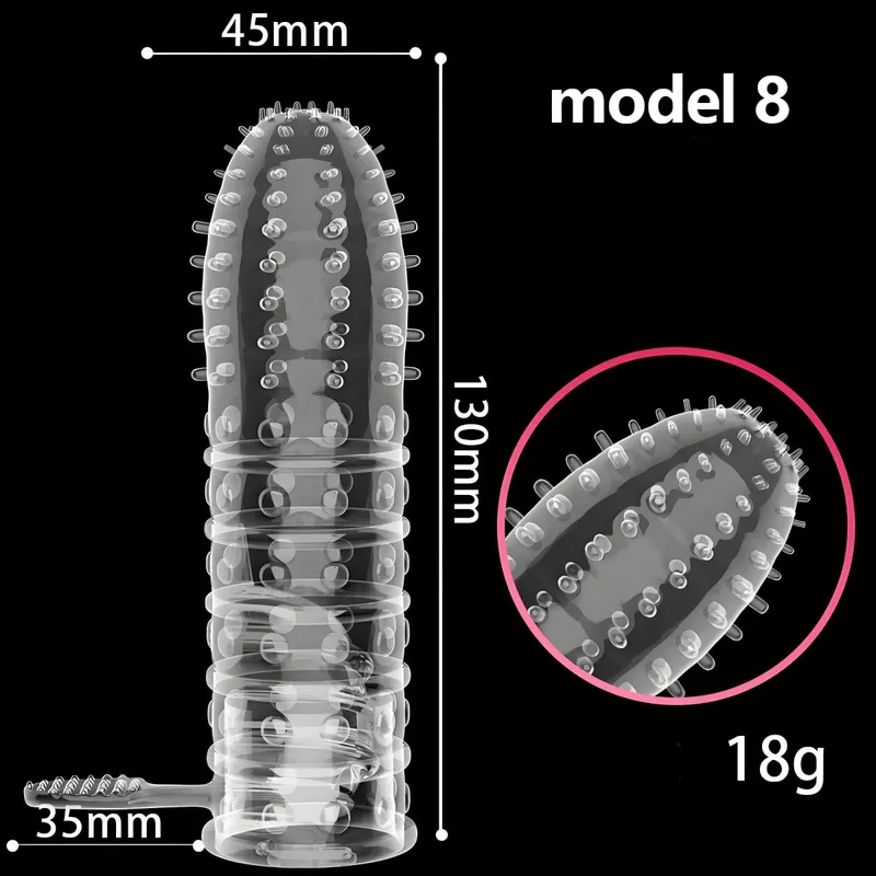 Penis Covers Extender Men's Condoms Crystal Penis Condoms Finger Cock Ring Adult Sex Toy For Sex Male Longer Lasting
