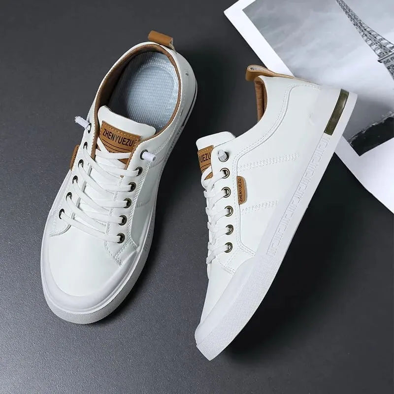 New Men's Low-Top Leather Sneakers Soft Durable White Casual Shoes Trendy Versatile Skate-Inspired Footwear Custom Casual Shoes