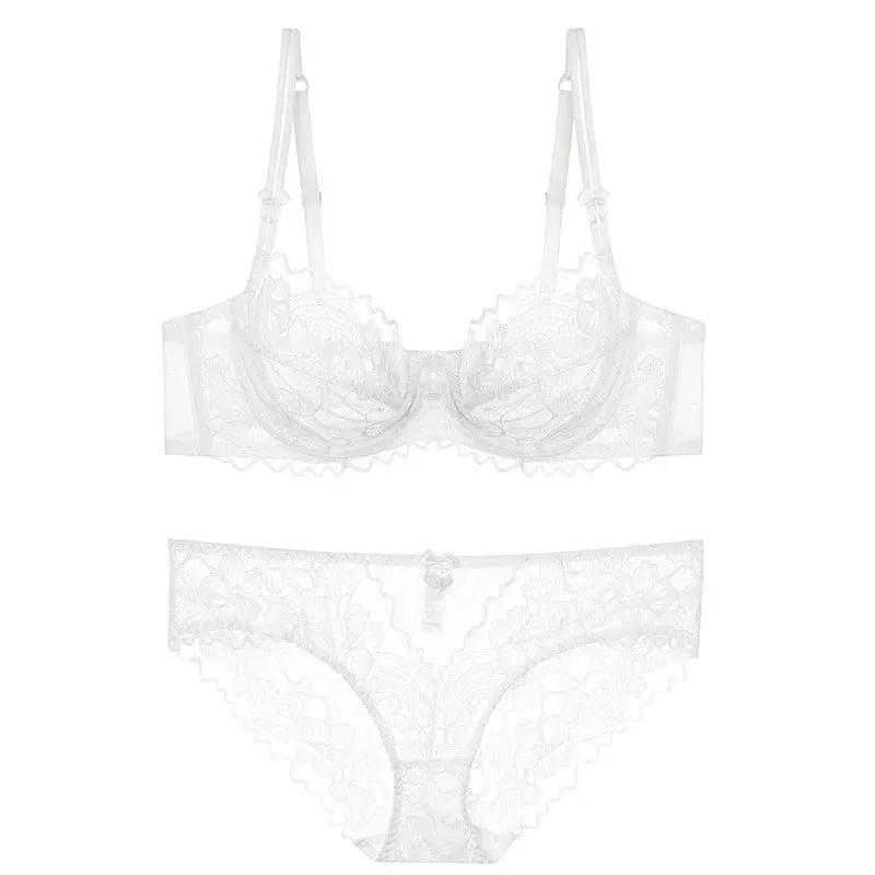 Ladies Delicate Purple Lace Push Up Underwear Set Victorian Style Soft Underwire Anti-sagging Ultra Thin Bralette Set