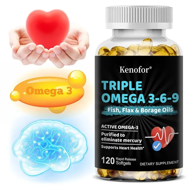 Omega 3 6 9 Softgels Fish Flax Borage Oil Support Brain Focus Eye Comfort Joint & Cardiovascular Wellness Immune Balance — image 1