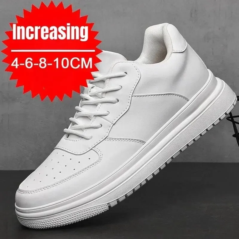 Nové boty zvyšující výšku pro muže 10 cm tenisky s neviditelným výtahem bílé kožené sportovní Zapatillas De Hombre velká velikost 46