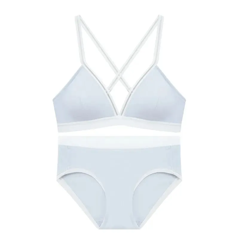 Deep V Triangle Bra for Women Small Bust Slight Gather Thin Strap Beauty Back French Style Seamless Light Soft Lingerie 32-38AB