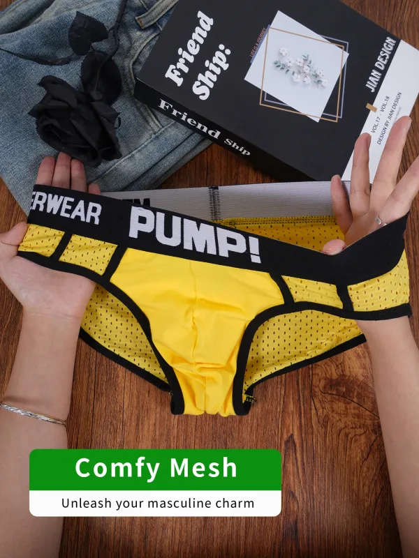 Men's PUMP! Mesh Briefs U Convex Pouch Elastic Waistband Breathable Quick Dry Sport Underwear — image 3