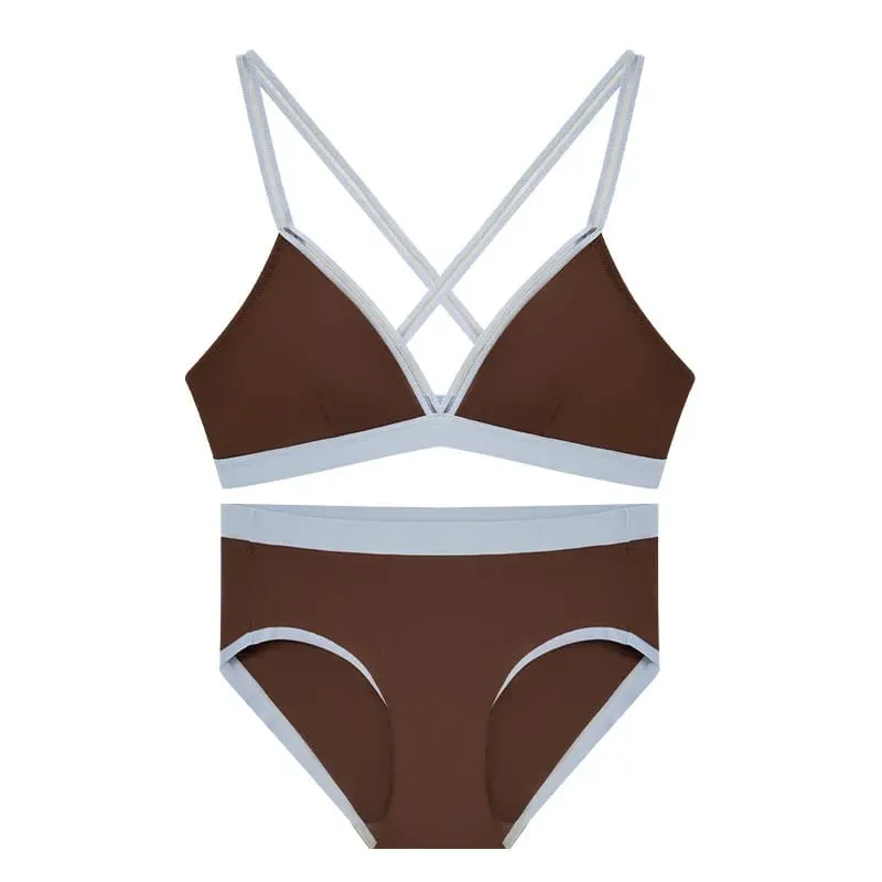 Deep V Triangle Bra for Women Small Bust Slight Gather Thin Strap Beauty Back French Style Seamless Light Soft Lingerie 32-38AB