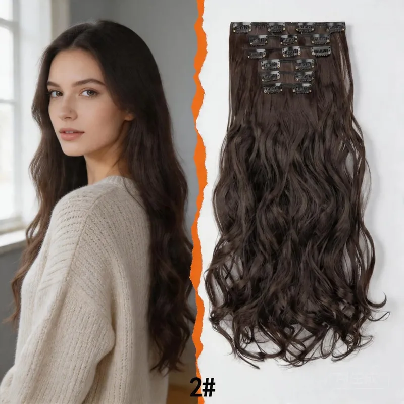 Synthetic Clip-in Hair Extensions Long Wavy 6PCS 16 Clips Natural Full Head Hairpiece for Women Volume Enhancer Daily Party Use — image 1
