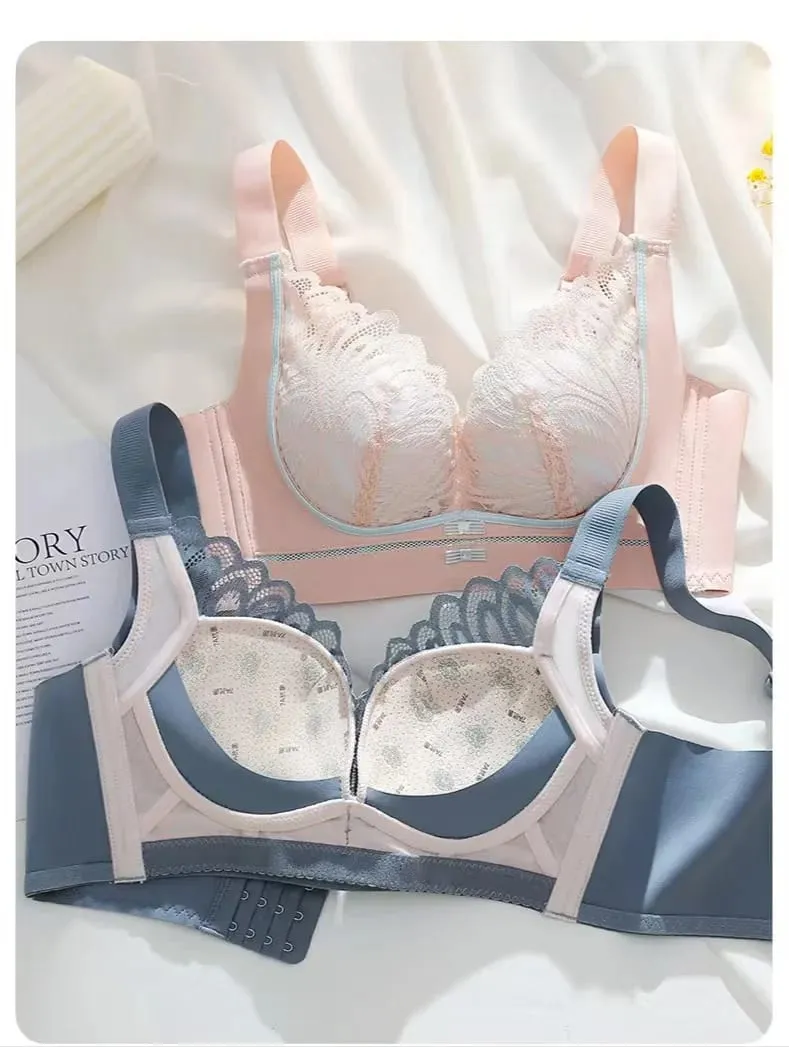 Sexy Lace Push-Up Lingerie Bra for Small Breasts Anti-Sagging Adjustable Beauty Back Non-Underwire Gathering Bra
